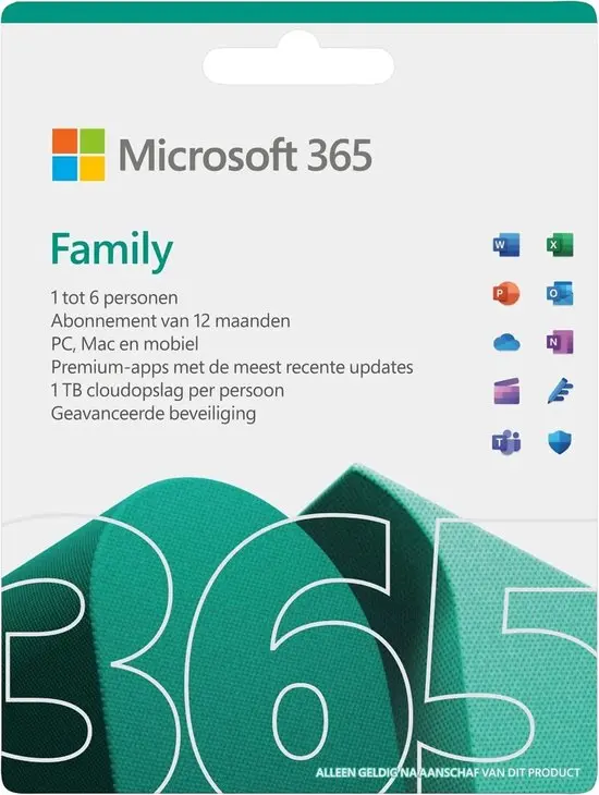 Microsoft 365 Family 5 Gebruikers PC/Mac 1 jaar